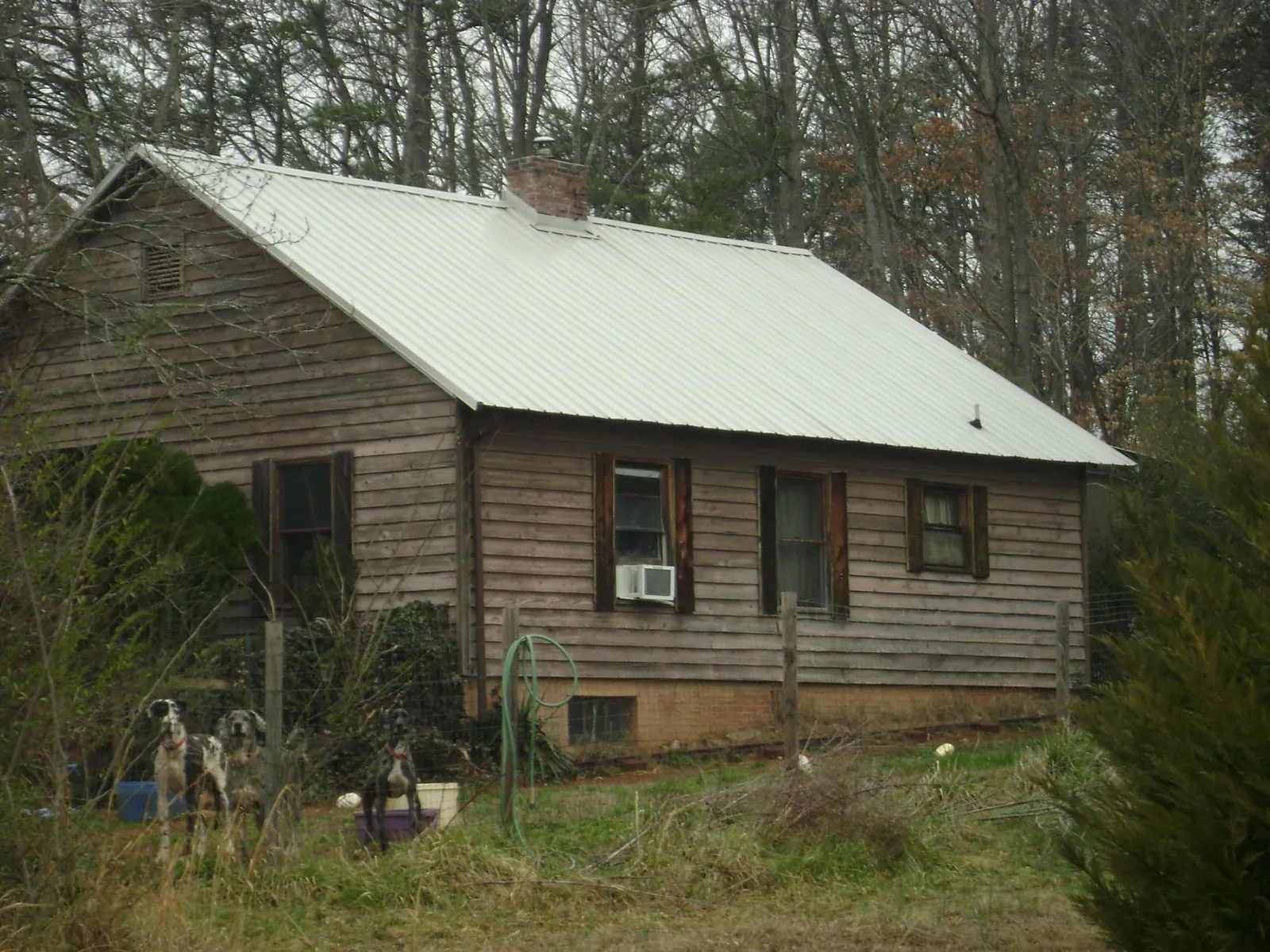 White metal roof on an old wood sided farmhouse, from a Asphalt Shingle Roof Repair job in Decatur
